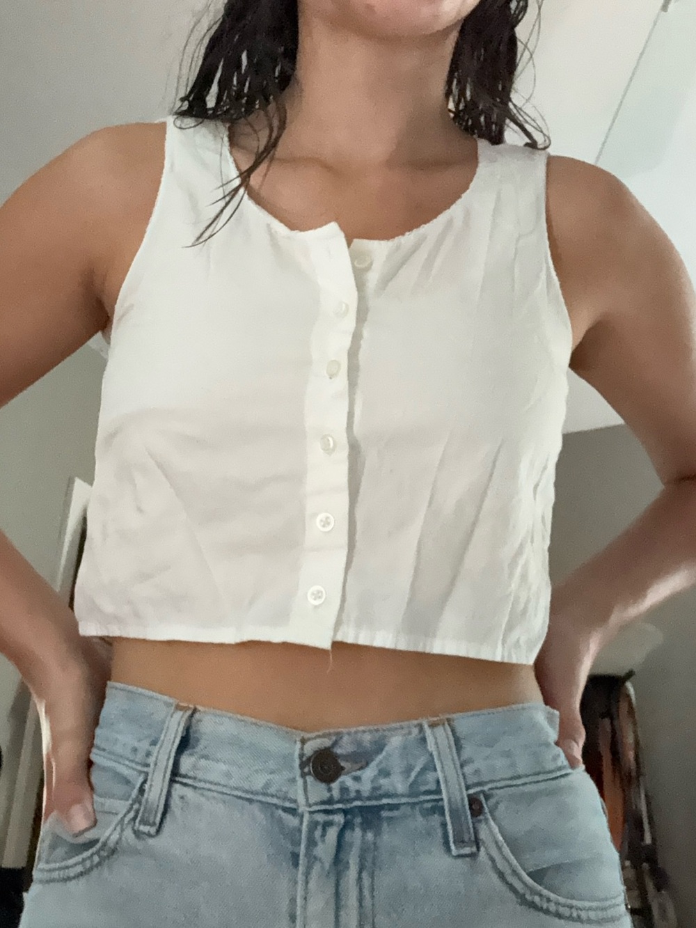 Brandy Melville White Button-Front Cropped Tank